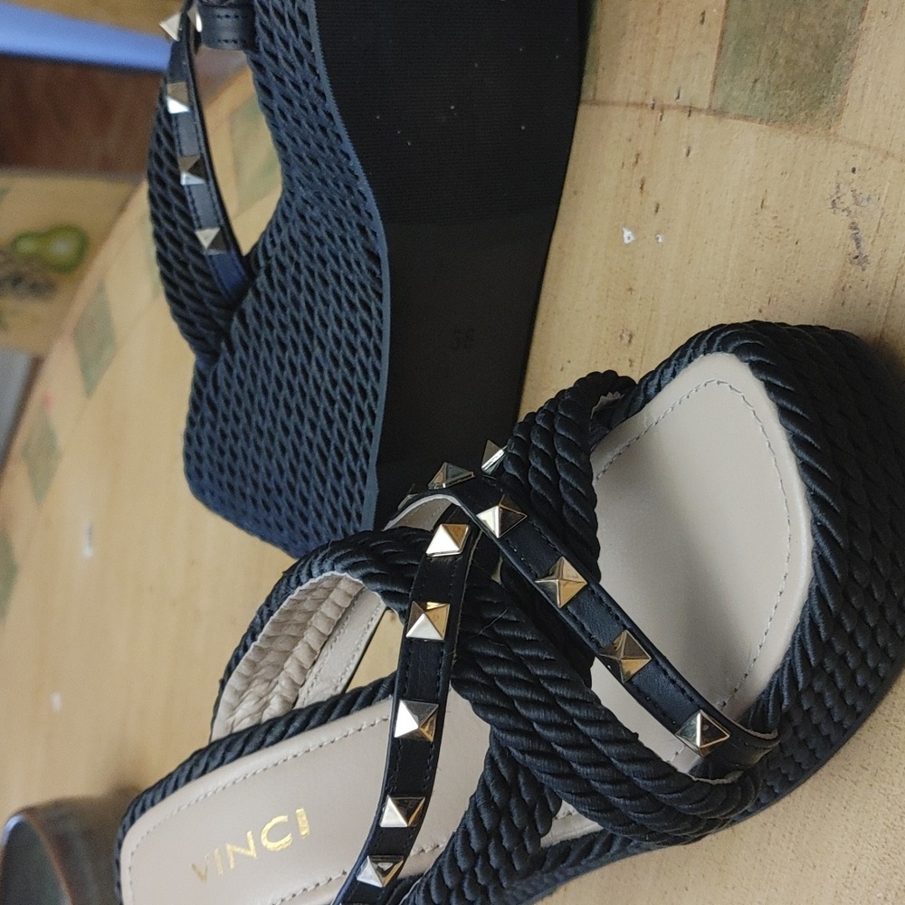 Vinci Black Wedge Slides